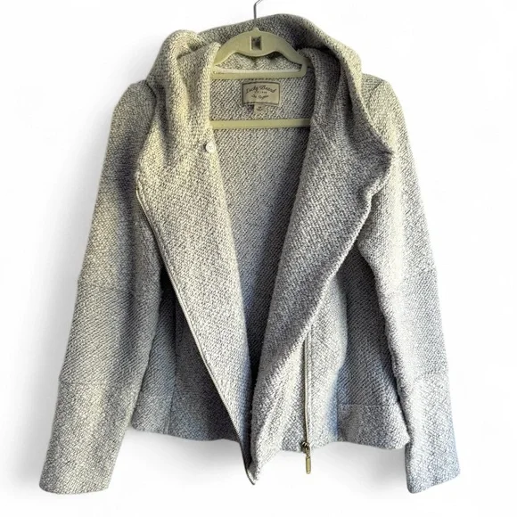 Lucky Brand Textured Knit Asymmetrical Zip Sweater Jacket Cozy Fall Gray Size M - Picture 6 of 10